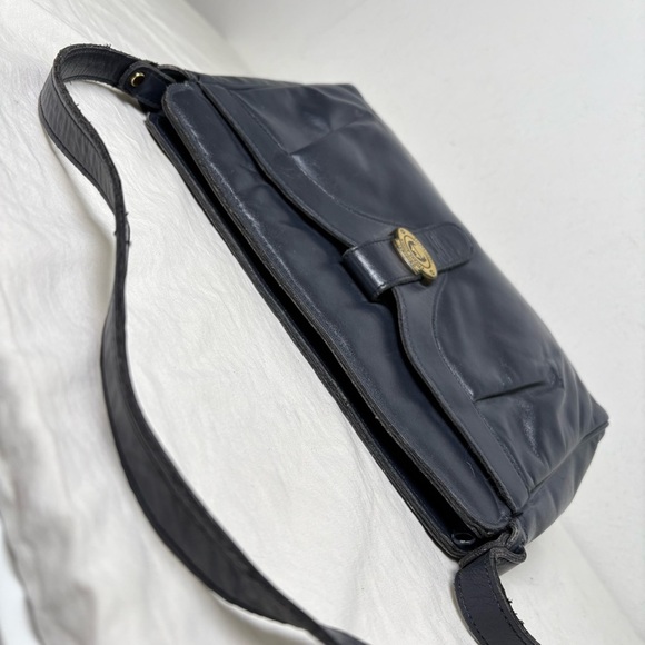 ETIENNE AIGNER Vintage Navy Blue Pleated Leather Shoulder Bag Purse Classic - Picture 8 of 17